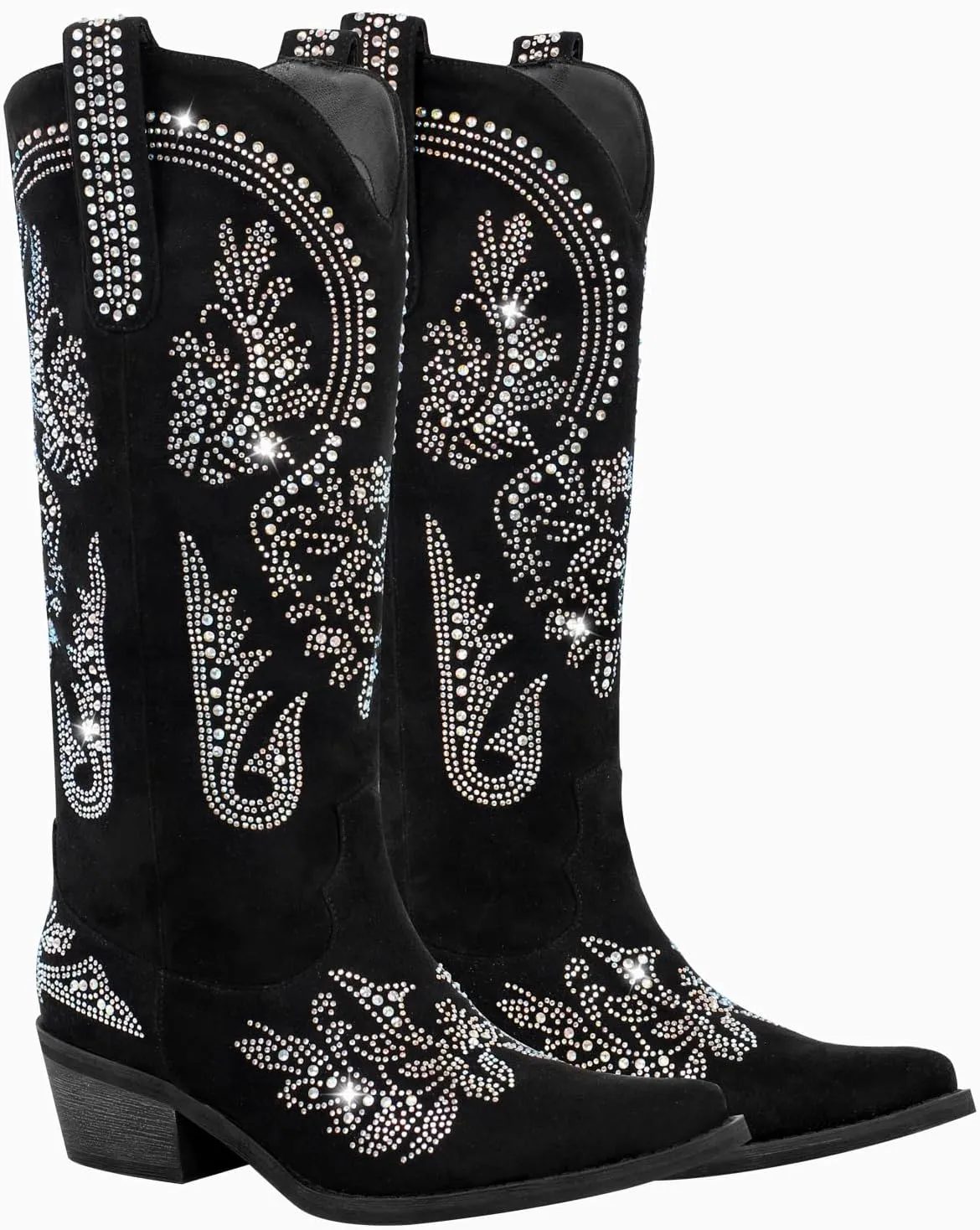 MissHeel Embroidery Knee High Boots Rhinestone Cowboy Boots