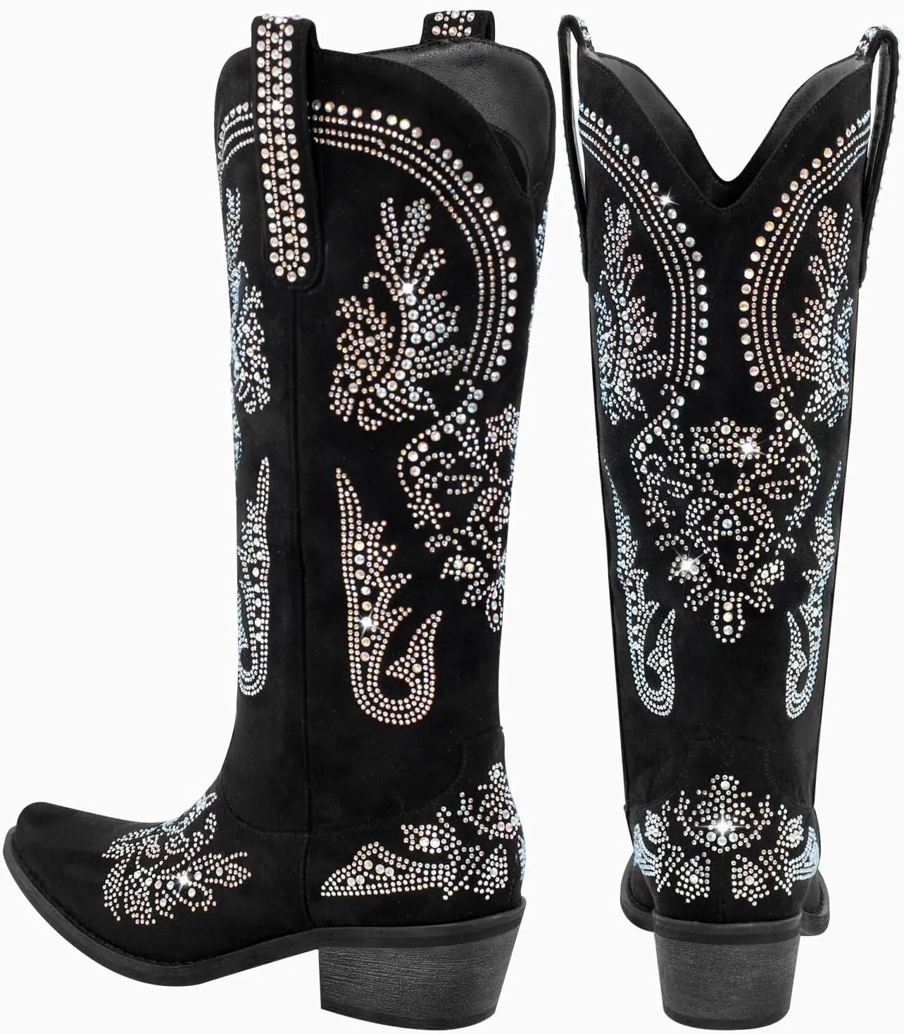 MissHeel Embroidery Knee High Boots Rhinestone Cowboy Boots