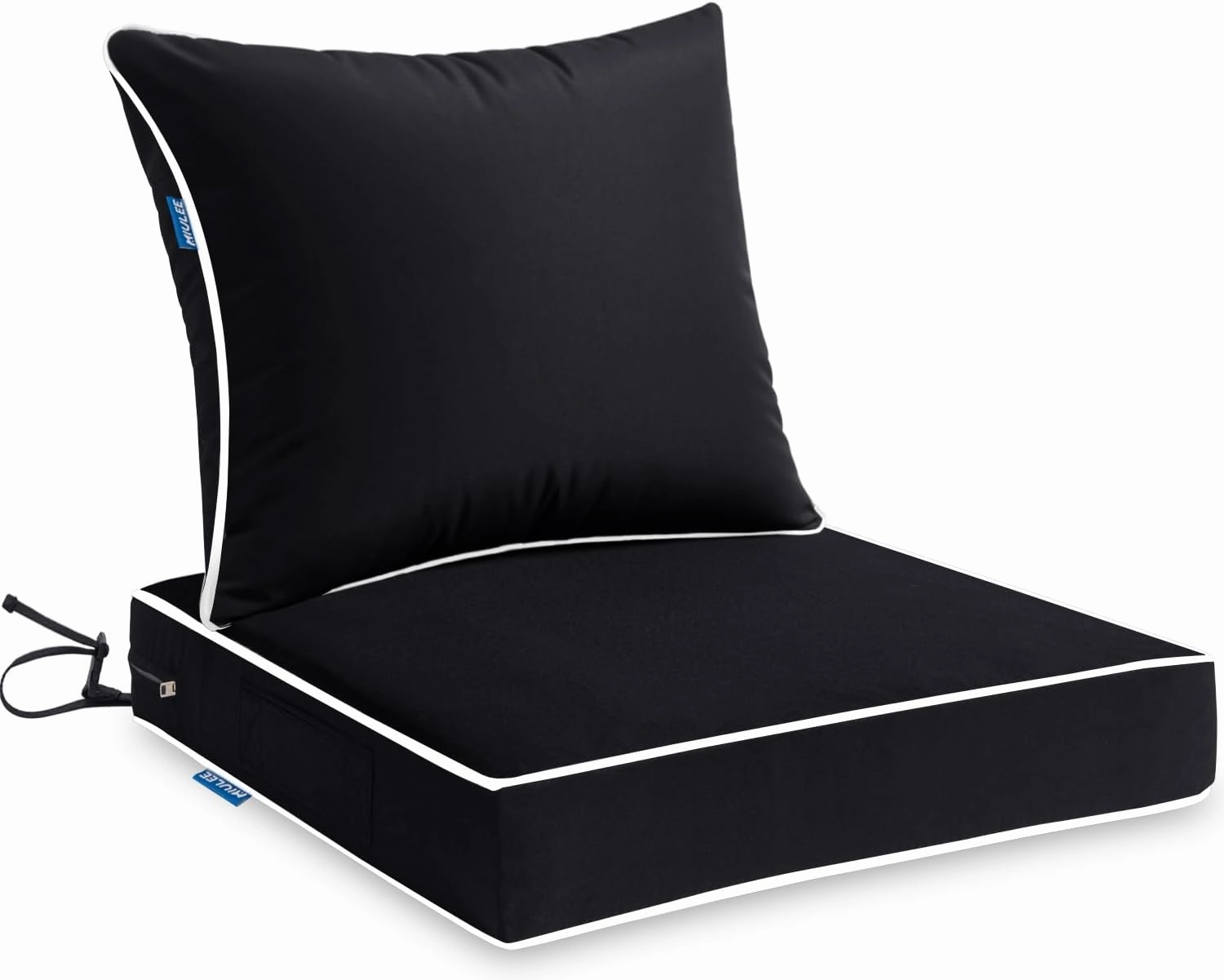 MIULEE Outdoor Seat Cushion Set Black 24 x 24 x 4 Inch Waterproof & Fade Resistant Deep Seat and Back Patio Furniture Cushions with Handle and Adjustable Straps Cushions for Chair Couch