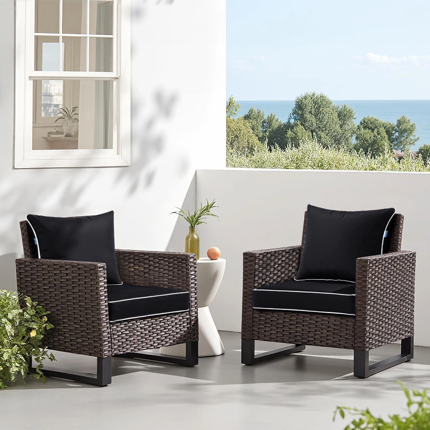 MIULEE Outdoor Seat Cushion Set Black 24 x 24 x 4 Inch Waterproof & Fade Resistant Deep Seat and Back Patio Furniture Cushions with Handle and Adjustable Straps Cushions for Chair Couch