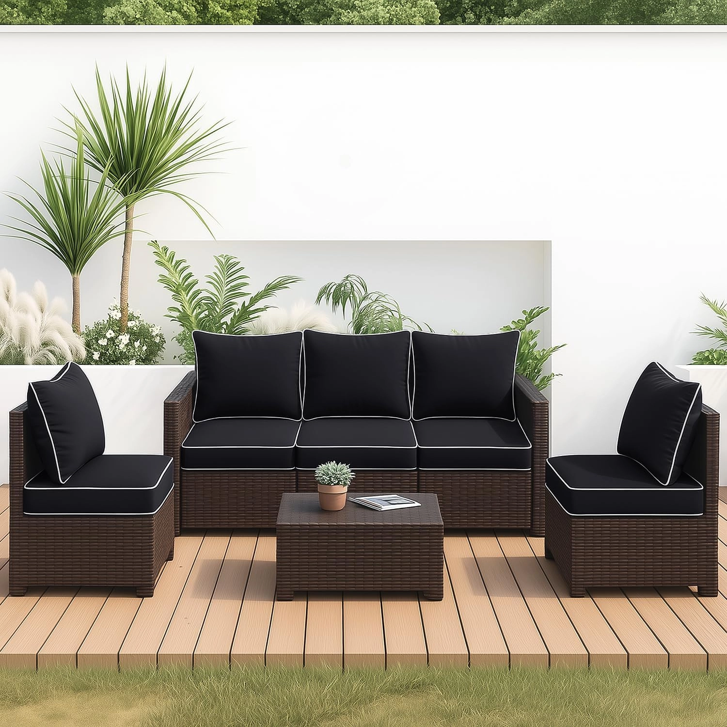 MIULEE Outdoor Seat Cushion Set Black 24 x 24 x 4 Inch Waterproof & Fade Resistant Deep Seat and Back Patio Furniture Cushions with Handle and Adjustable Straps Cushions for Chair Couch