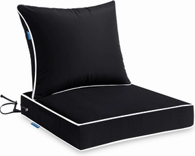 MIULEE Outdoor Seat Cushion Set Black 24 x 24 x 4 Inch Waterproof & Fade Resistant Deep Seat and Back Patio Furniture Cushions with Handle and Adjustable Straps Cushions for Chair Couch