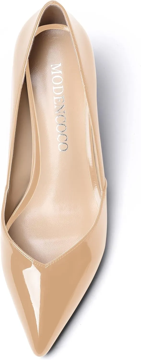 MODENCOCO Women's Slip On Professional Office Pointed Toe Patent Wedge Low Heel Pumps Shoes 2 Inch