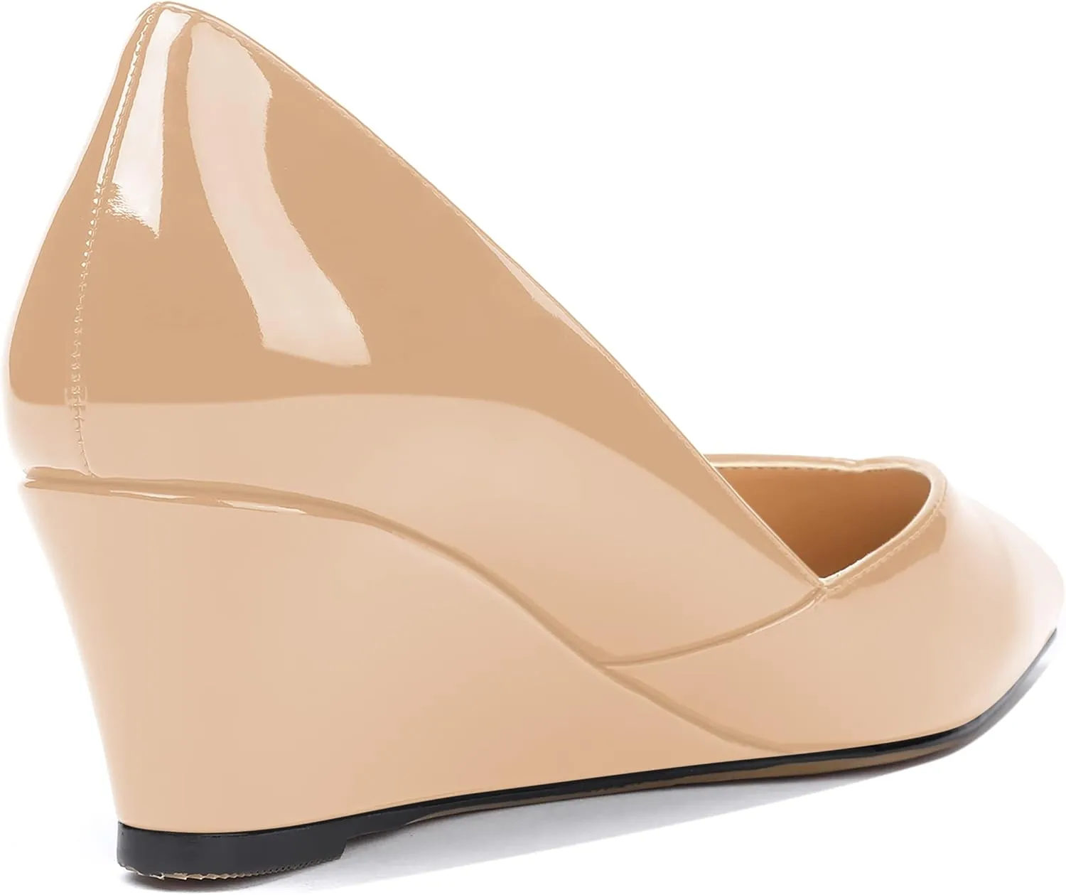 MODENCOCO Women's Slip On Professional Office Pointed Toe Patent Wedge Low Heel Pumps Shoes 2 Inch