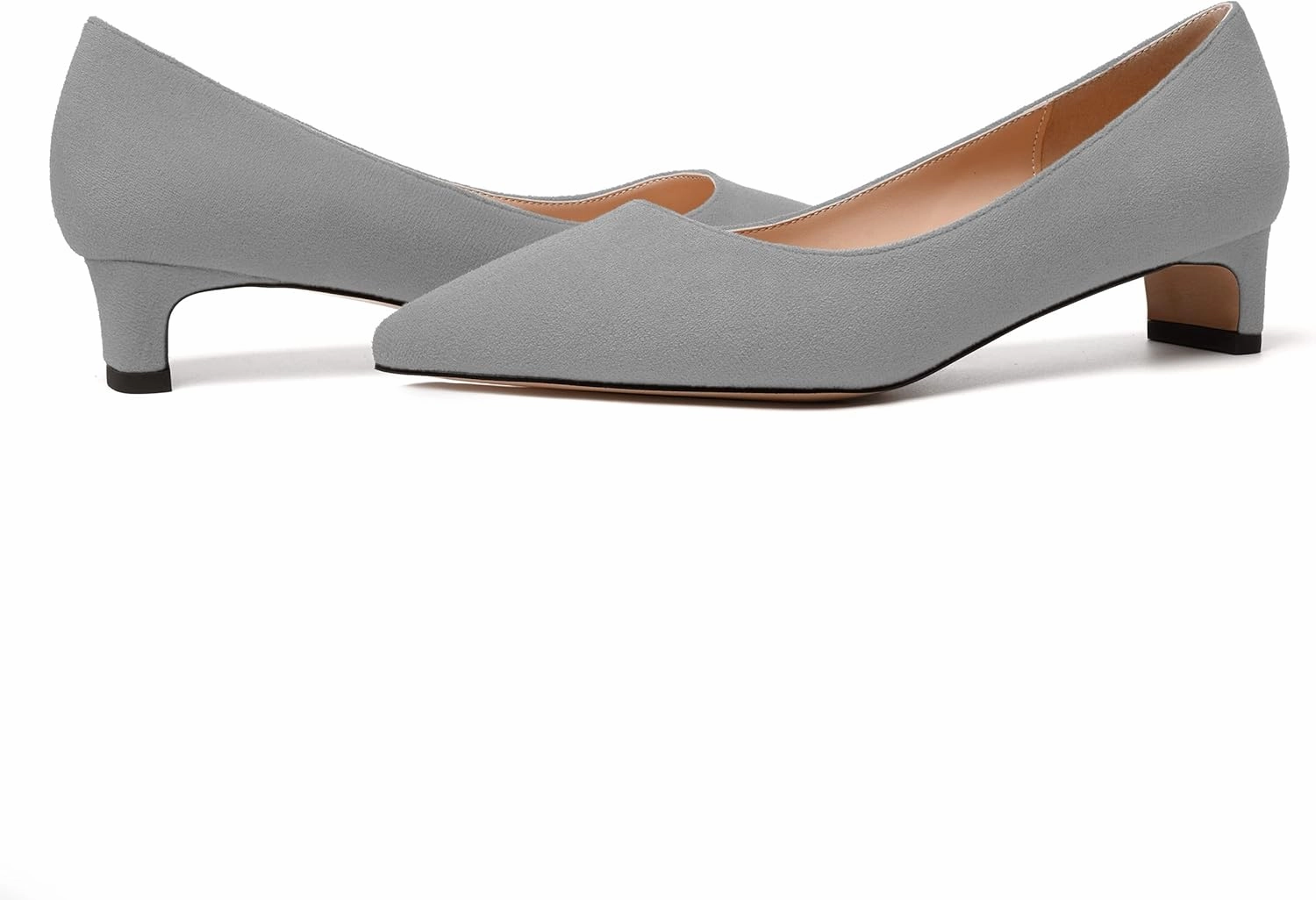 MODENCOCO Womens Pointed Toe Casual Slip On Fashion Wedding Suede Chunky Low Heel Pumps Dressy Shoes 1.5 Inch