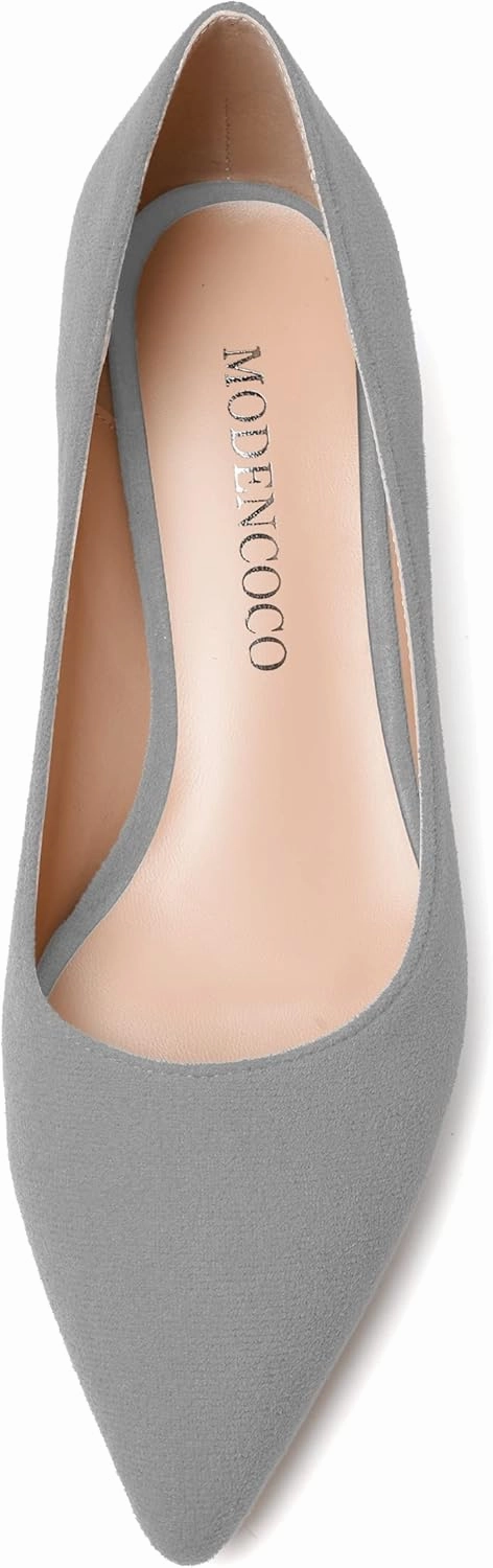 MODENCOCO Womens Pointed Toe Casual Slip On Fashion Wedding Suede Chunky Low Heel Pumps Dressy Shoes 1.5 Inch
