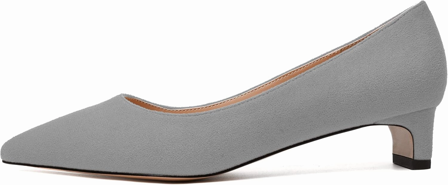 MODENCOCO Womens Pointed Toe Casual Slip On Fashion Wedding Suede Chunky Low Heel Pumps Dressy Shoes 1.5 Inch