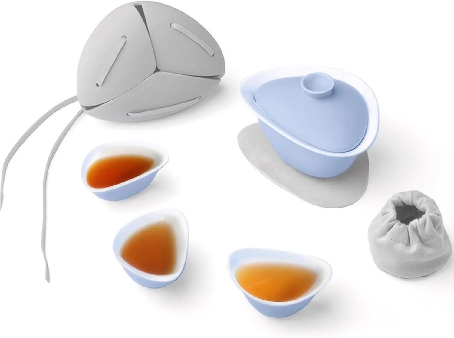 Modern Porcelain Teapot Set for 4,Portable Travel Tea Set,Chinese Gongfu tea sets,Asian Ceramic TeaSet,Handmade Tea Gift sets for Tea Lover,All in 1 Bag for Travel,Home,Outdoor and Office (Blue)