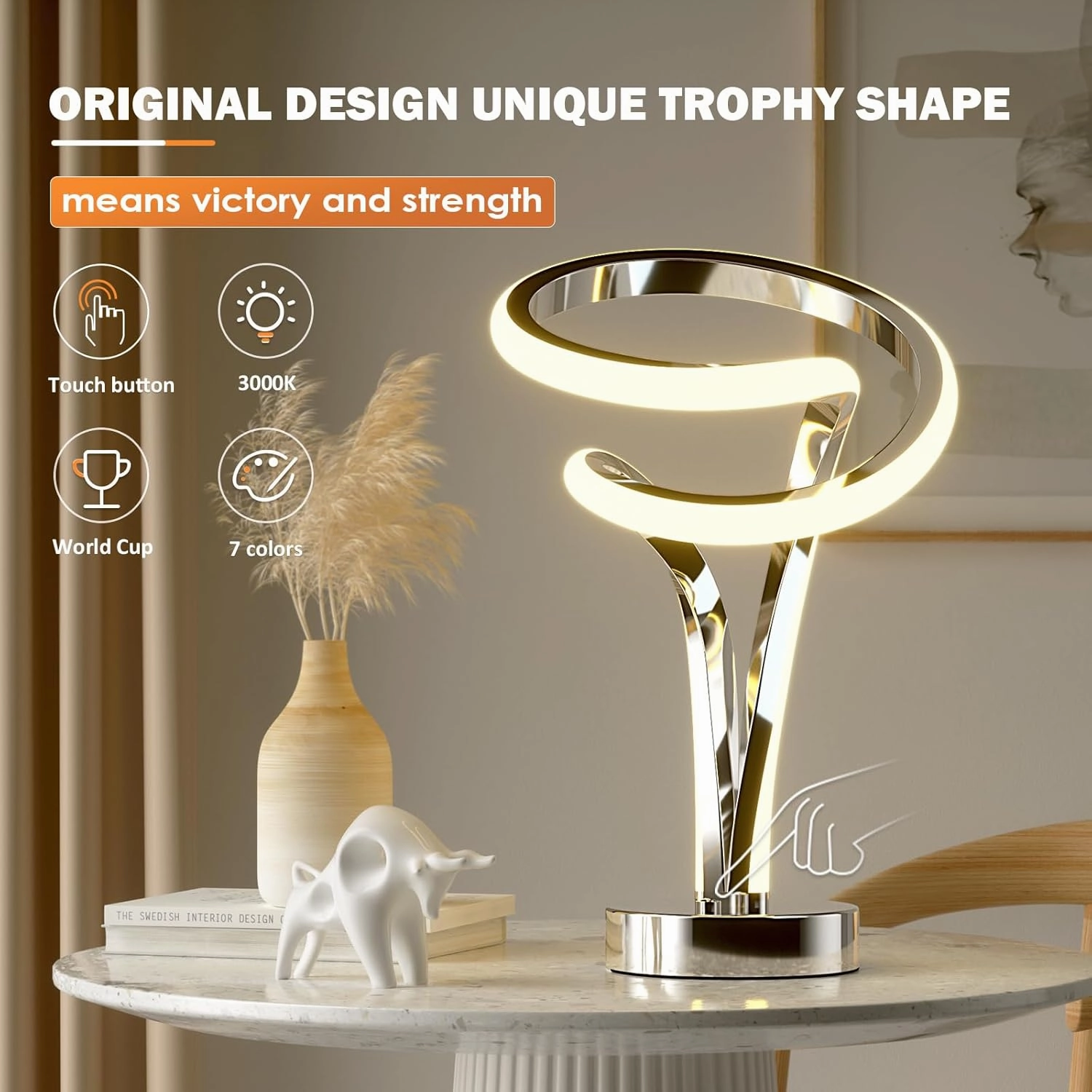 Modern Spiral RGB Table Lamp, Touch Dimmable LED Nightstand Lamp, 10 Light Modes Bedroom lamp, Unique Lamps for Home Decor Living Room Bedroom Office, Cool Lamps for Ideal Wish List