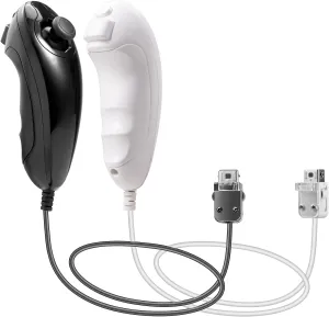 MODESLAB Wii Nunchuck Controller, 2 Pack Nunchuk Controllers Replacement Remote Joystick Gamepad Controller Compatible with Wii Wii U Console(Black White)