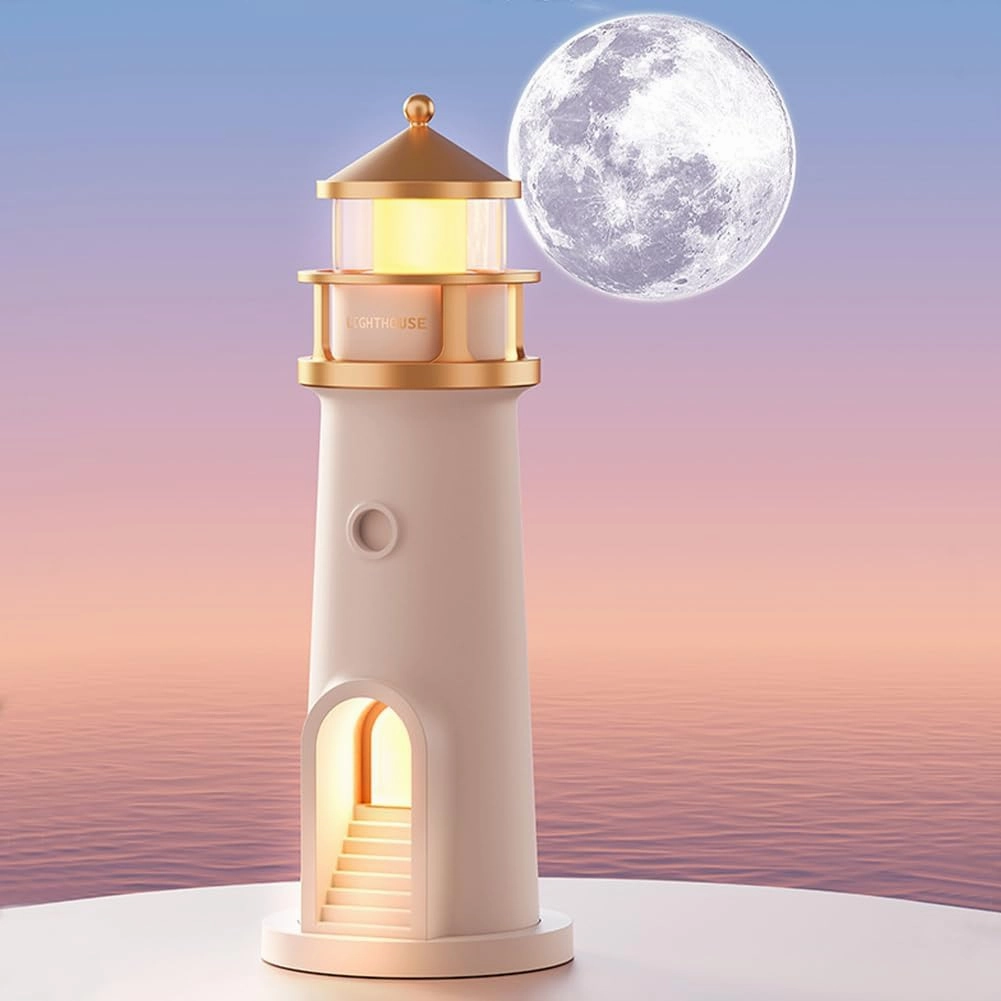 Moon Lighthouse Lamp, LED Moonlight Projector Lamp,Moon Projector Desk lamp with Human Body Sensor,Children Starry Sky Night Light,Suitable for Bedroom, Living Room, Desk, Lighthouse Gift