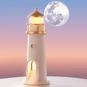 Moon Lighthouse Lamp, LED Moonlight Projector Lamp,Moon Projector Desk lamp with Human Body Sensor,Children Starry Sky Night Light,Suitable for Bedroom, Living Room, Desk, Lighthouse Gift