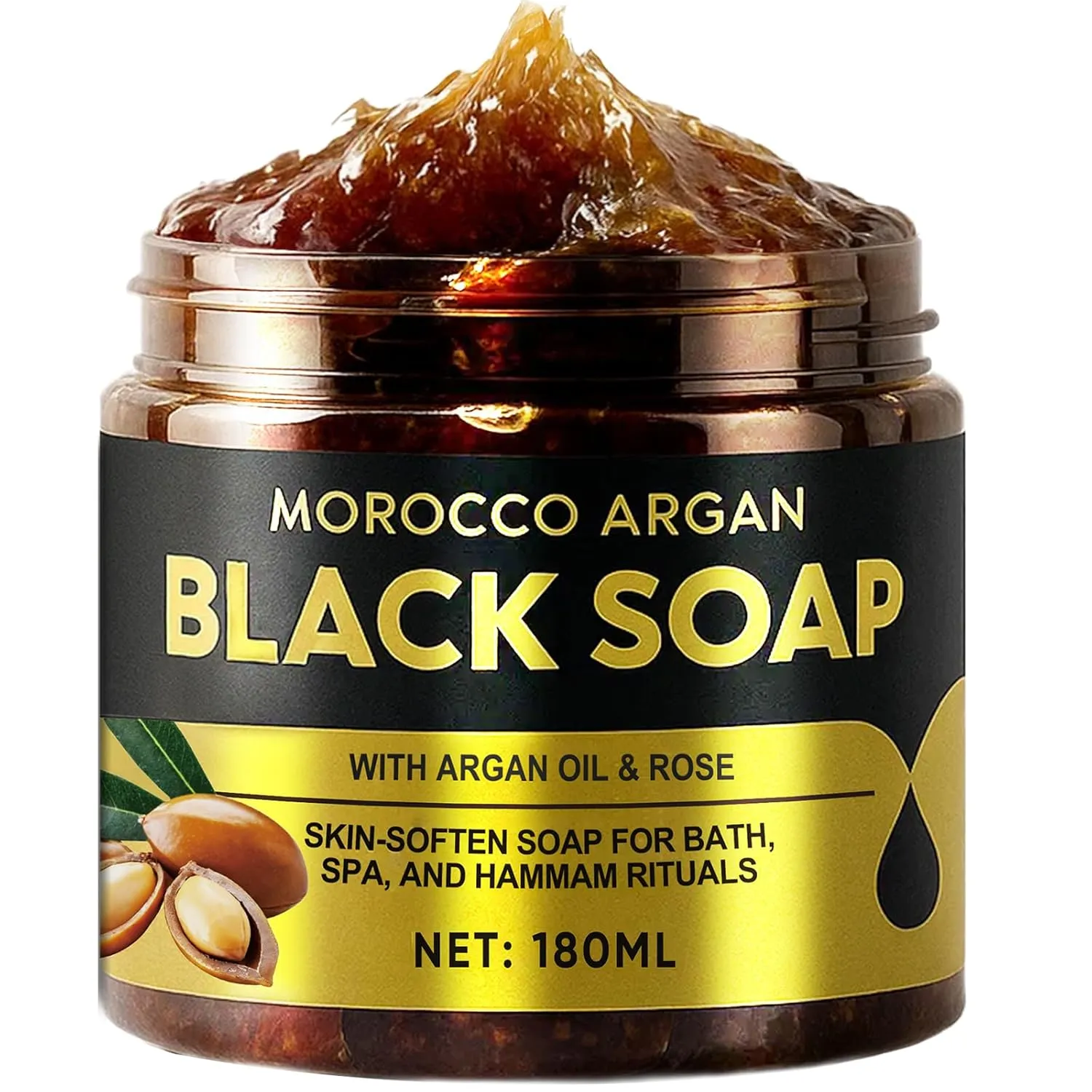 Moroccan Black Soap, Organic & Natural Exfoliating Body Soap for Hydration & Moisturizing, Deep Cleansing, Dead Skin Removal, Argan Oil Enriched, 100% Pure for Face & Body