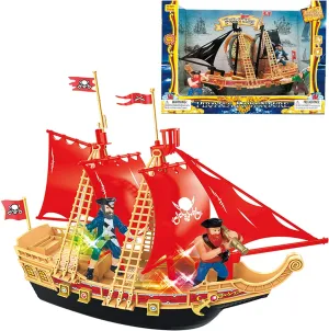 Mozlly Pirate Ship Toy Play Set with Lights and Sound – Colorful Ship Kit for Kids – Assembled Pirate Toy Ship Model Boat with Pirate Figures – 11.5 Inch (Colors Vary)