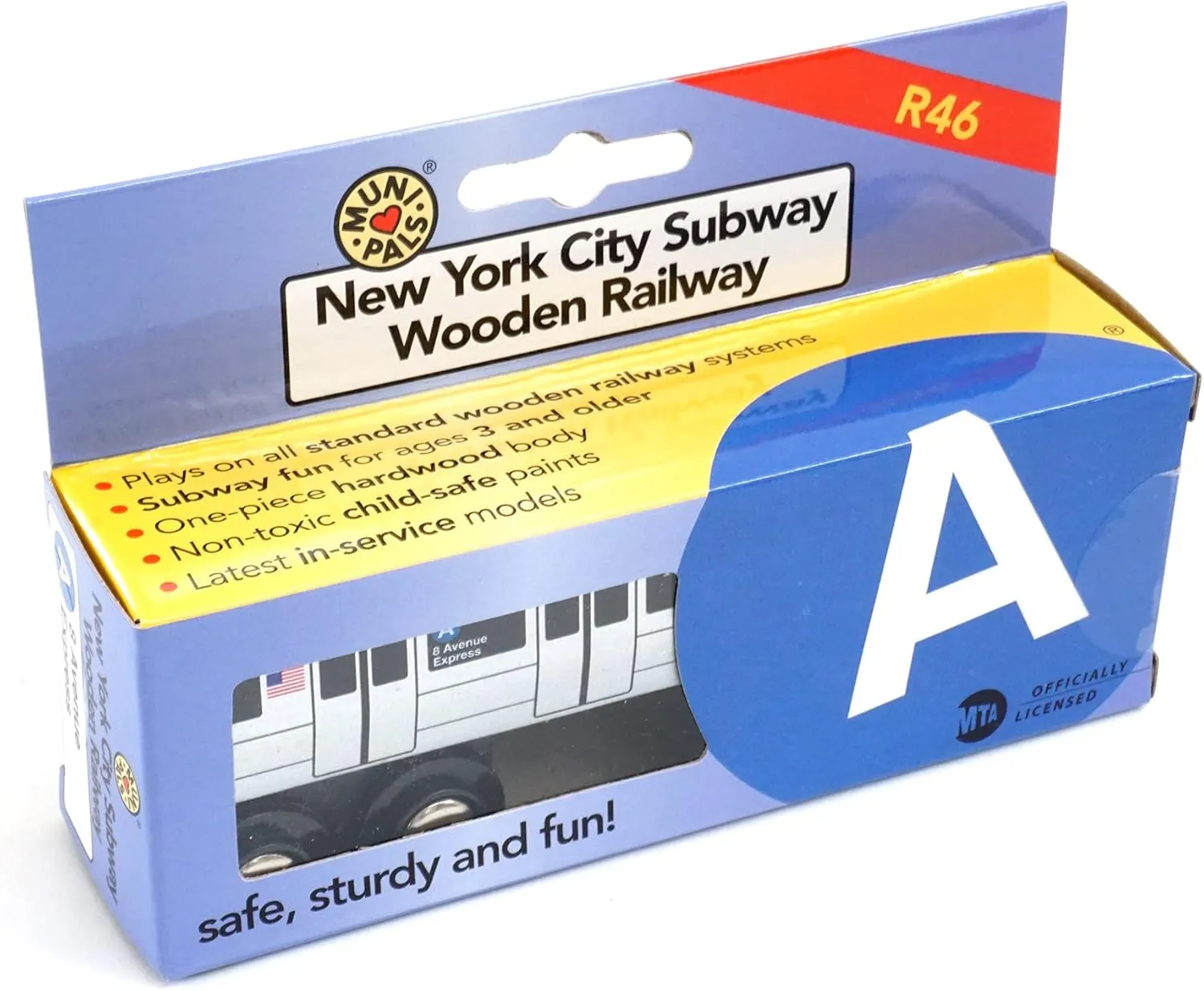 MUNI PALS Munipals New York City Subway Wooden Railway (B Division) A Train/8 Avenue Express–Child Safe and Tested Wood Toy Train