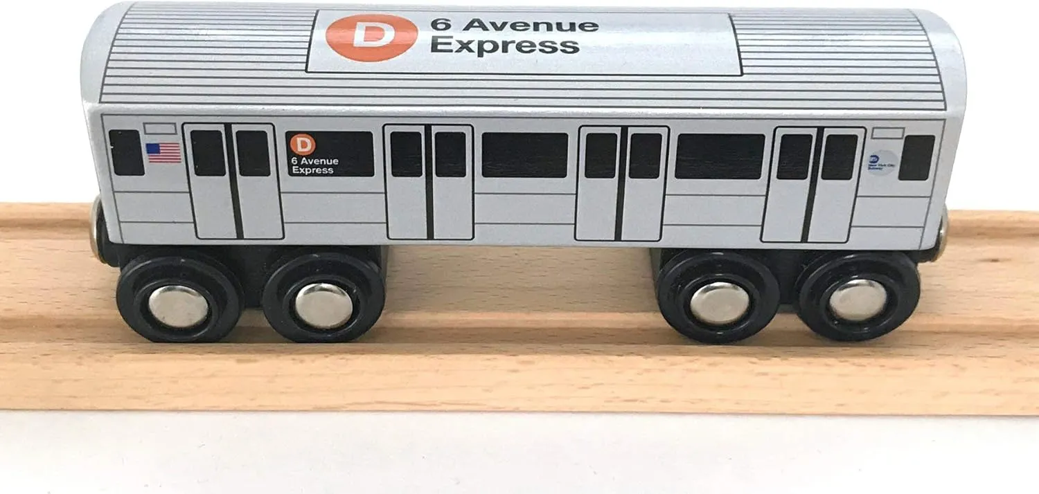 MUNI PALS Munipals New York City Subway Wooden Railway (B Division) D Train/6 Avenue Express–Child Safe and Tested Wood Toy Train