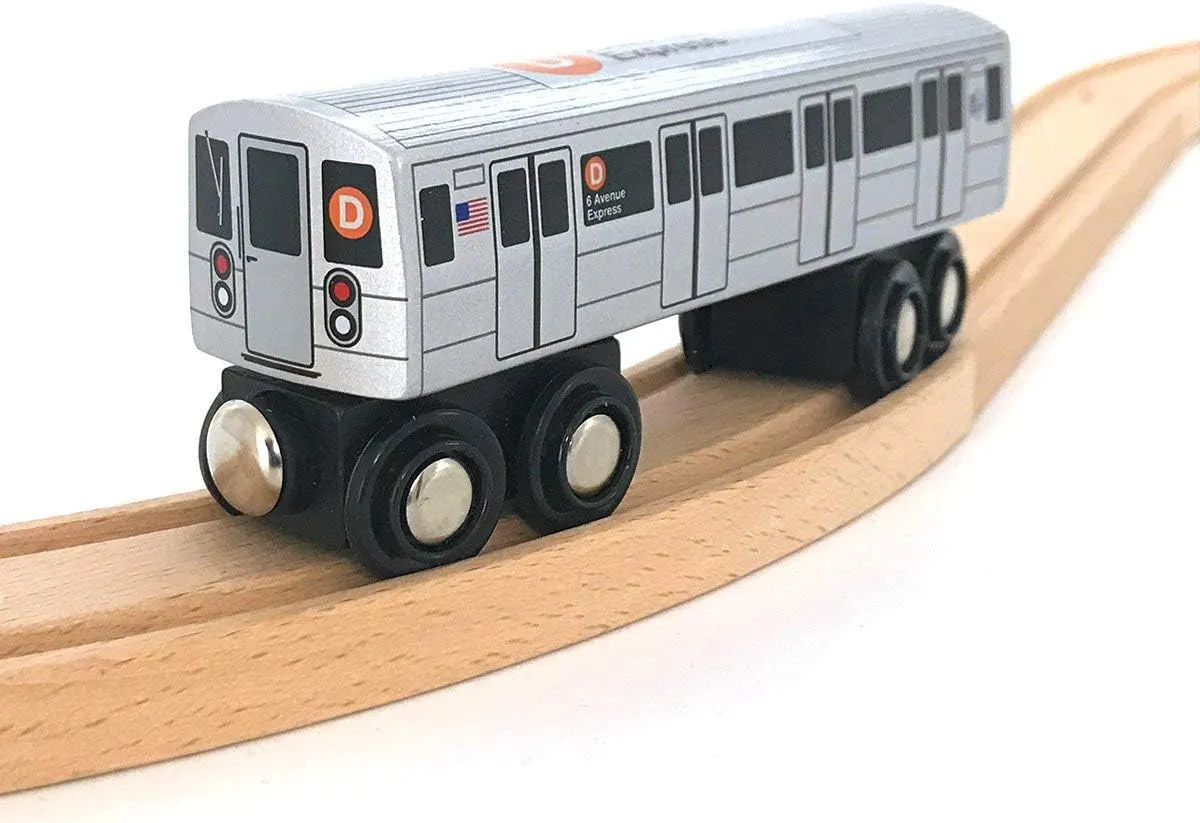 MUNI PALS Munipals New York City Subway Wooden Railway (B Division) D Train/6 Avenue Express–Child Safe and Tested Wood Toy Train
