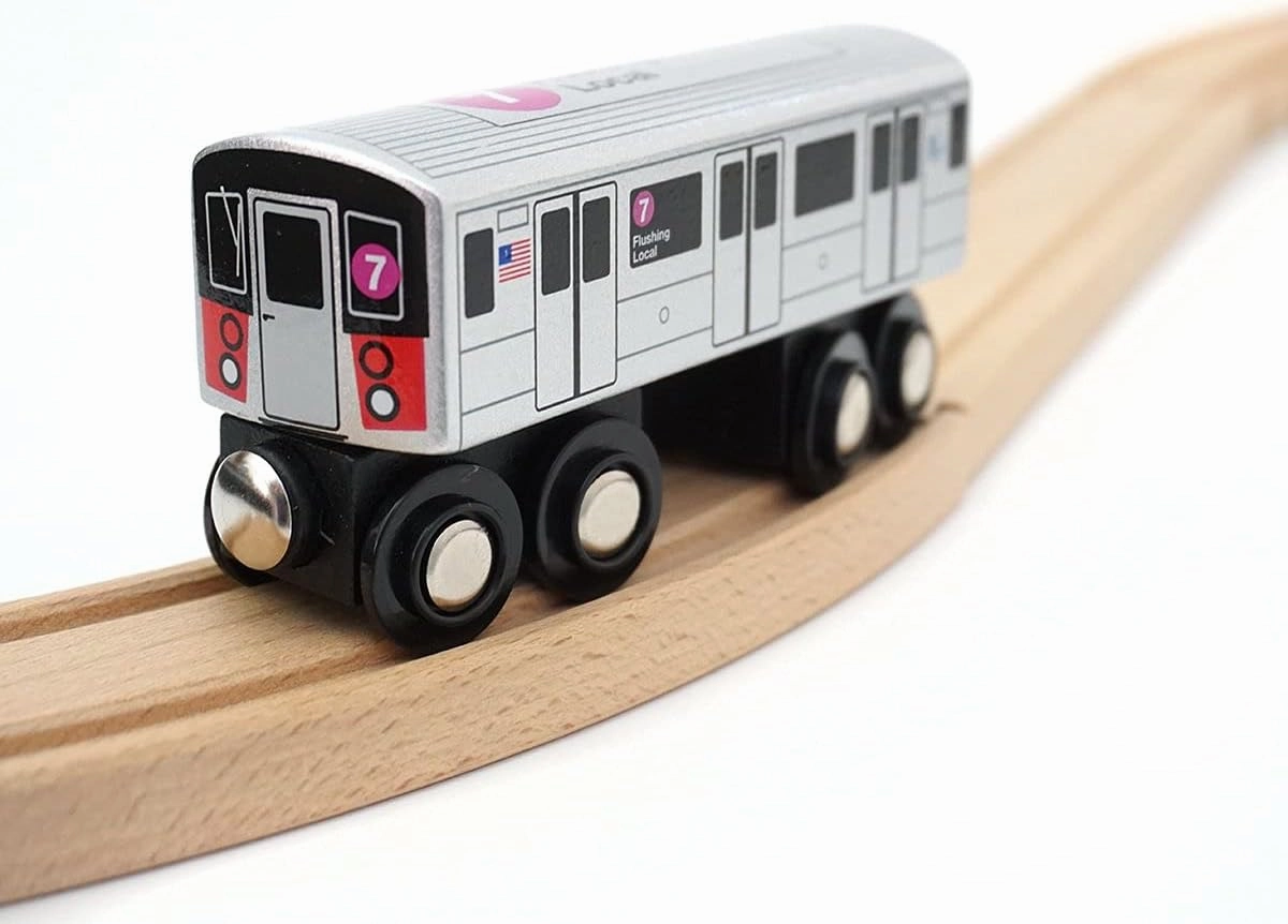MUNI PALS Munipals New York City Subway Wooden Railway (A Division/IRT) 7 Train/Flushing Local–Child Safe and Tested Wood Toy Train