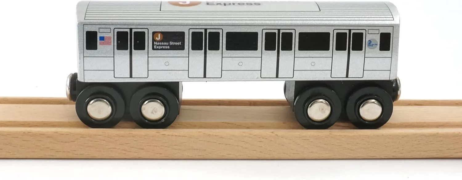 Munipals New York City Subway Wooden Railway (B Division) J Train/Nassau Street Express–Child Safe and Tested Wood Toy Train