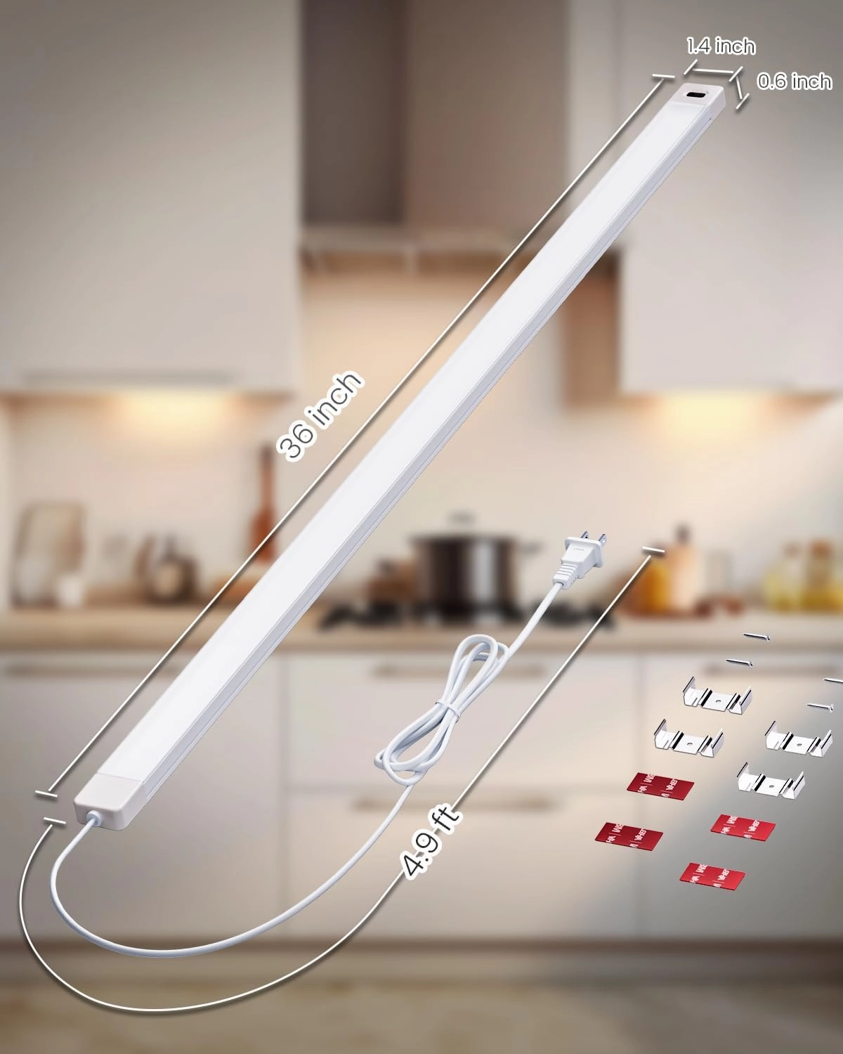 MYPLUS 36 Inch Under Cabinet Lights with Hand Wave, Under Counter Lighting 4000K Natural White,Dimmable,Plug and Play,LED Lights for Kitchen Cabinet, Cupboard, Closet, Desk
