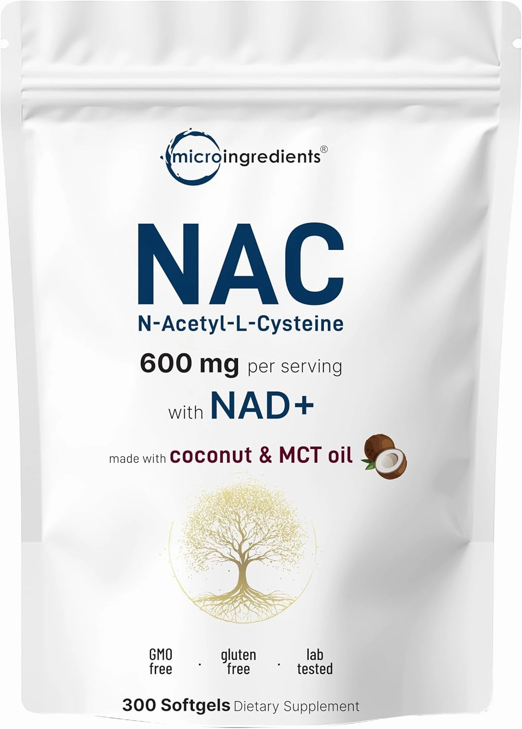 NAC 600mg with NAD , 300 Coconut MCT Oil Softgels | N Acetyl L Cysteine & Nicotinamide Forms for Better Absorption | Antioxidant Supplement | Promotes Energy & Youthful Aging | Non-GMO