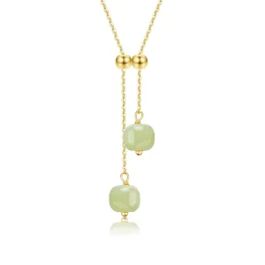 Natural Hetian Jade Necklaces for Women, Dainty Choker Charm Jade Pendant for Women, Lucky Green Jade Jewelry Chain for Women Love Adjustable Necklace (925 Sterling Silver with Gold Plated)