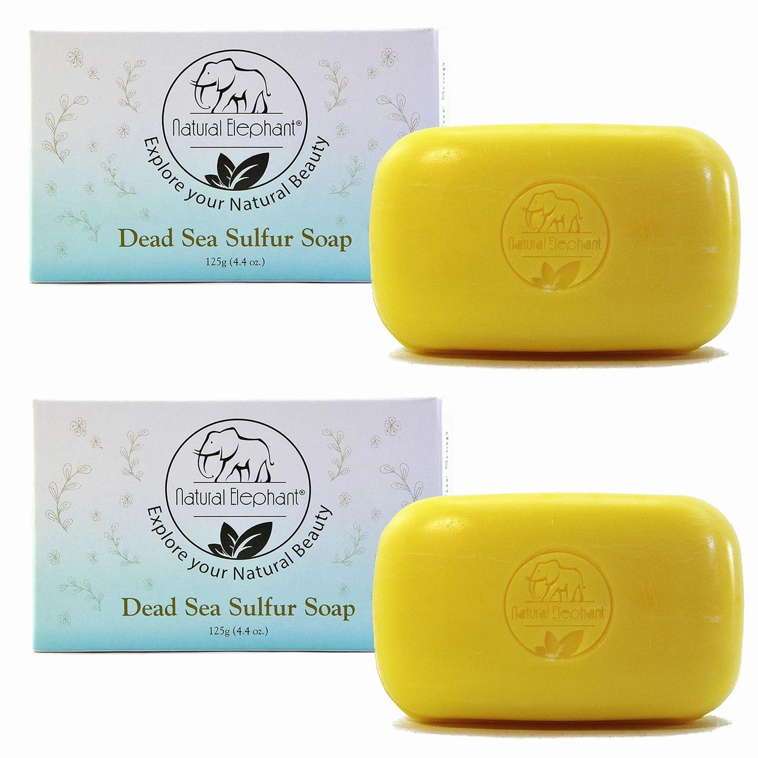 Natural Elephant Dead Sea Sulfur Soap 4.4 oz with Dead Sea Salt, Aloe Vera, Sulphur Face and Body Cleanser Bar for All Skin Types (2 Pack (2 4.4 Ounce Bars))