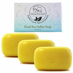 Natural Elephant Dead Sea Sulfur Soap 4.4 oz with Dead Sea Salt, Aloe Vera, Sulphur Face and Body Cleanser Bar for All Skin Types (3 Pack (13.2 oz Total))