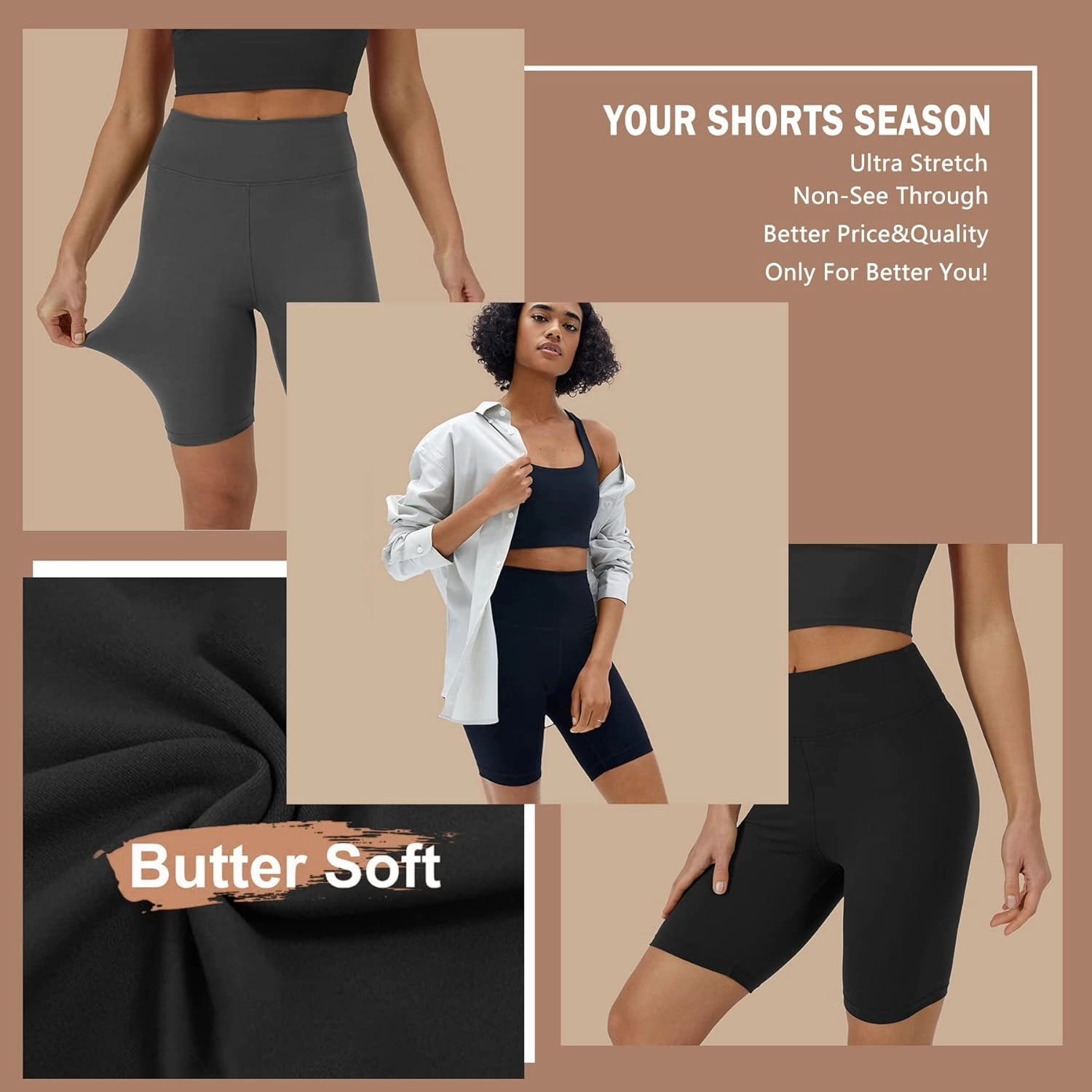 Natural Feelings Buttercloud 4 Pack Biker Shorts for Women-8" High Waist Tummy Control Workout Shorts Athletic Gym Yoga Pants
