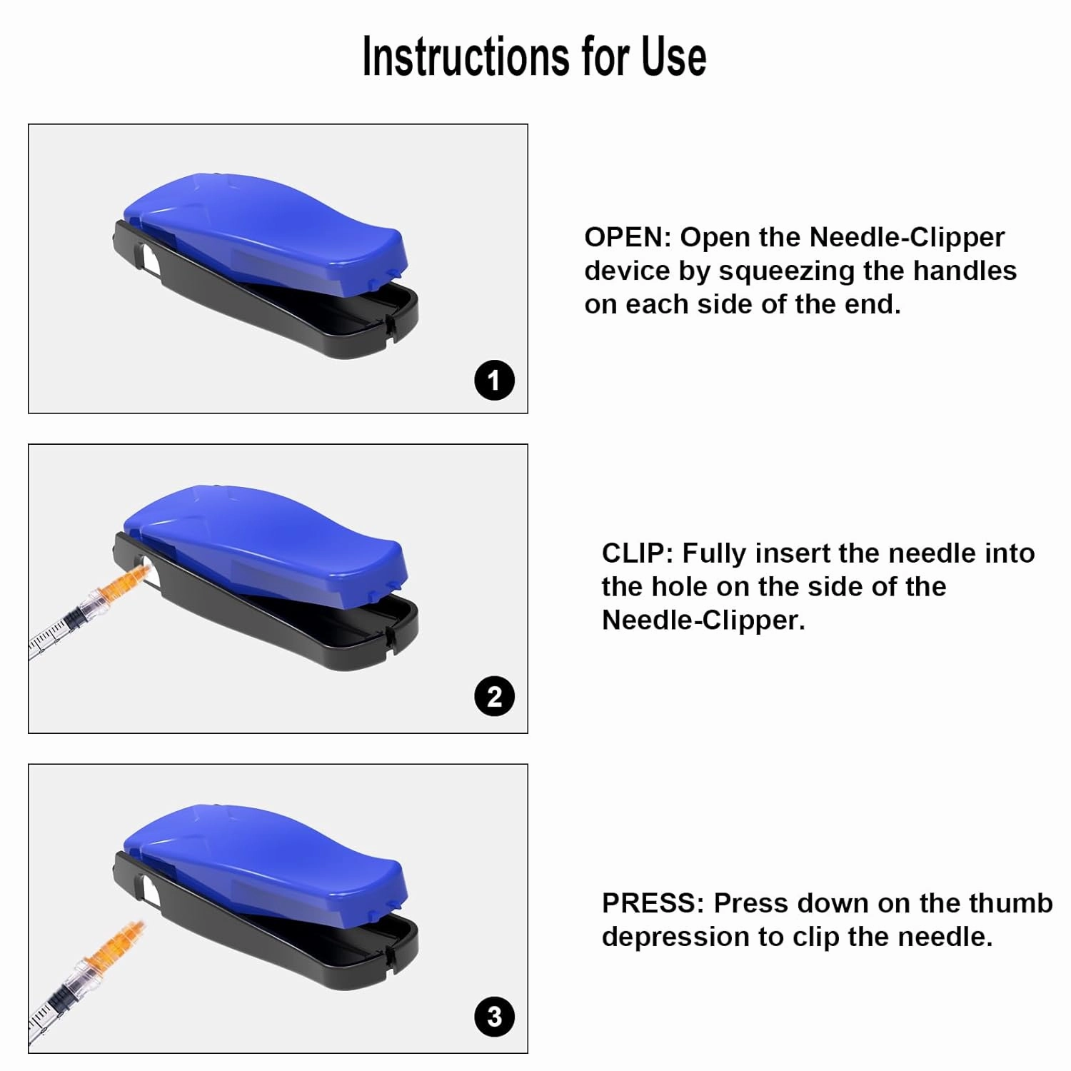 Needle Clipper for Insulin Syringe, Portable Sharps Container for Disposal Sharps, Compatible with 28-32Ga Syringe Needle, Fit Home and Travel (2, Blue)