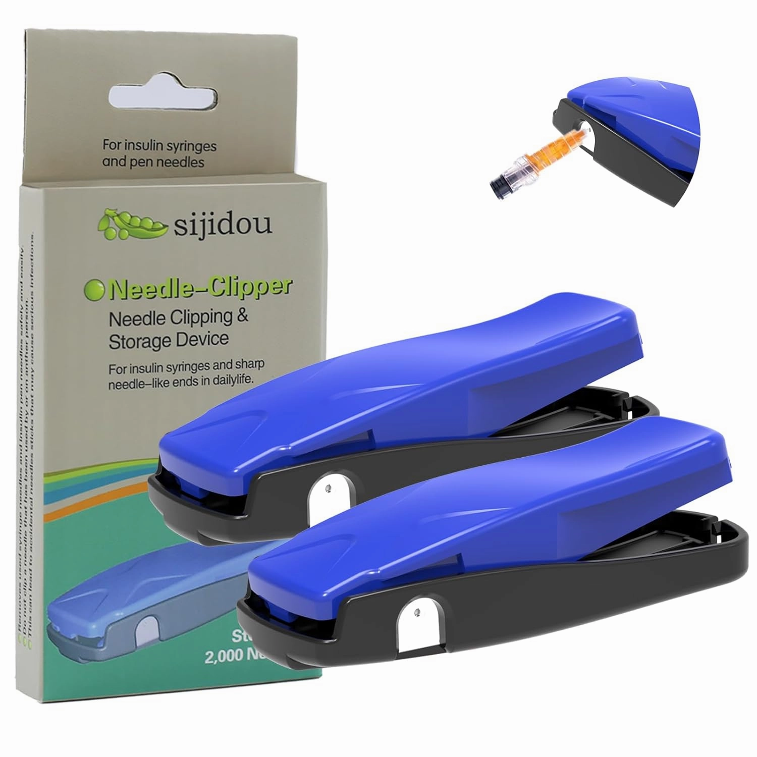 Needle Clipper for Insulin Syringe, Portable Sharps Container for Disposal Sharps, Compatible with 28-32Ga Syringe Needle, Fit Home and Travel (2, Blue)