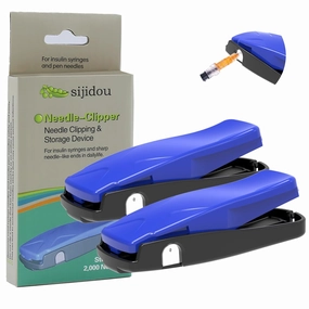 Needle Clipper for Insulin Syringe, Portable Sharps Container for Disposal Sharps, Compatible with 28-32Ga Syringe Needle, Fit Home and Travel (2, Blue)