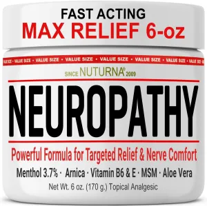 Neuropathy Relief Cream - Fast Acting Max Relief for Feet Hands Legs Toes - Ultra Strength Menthol, Arnica, Aloe Vera, MSM, Natural Soothing Nerve Relief - 6 Oz
