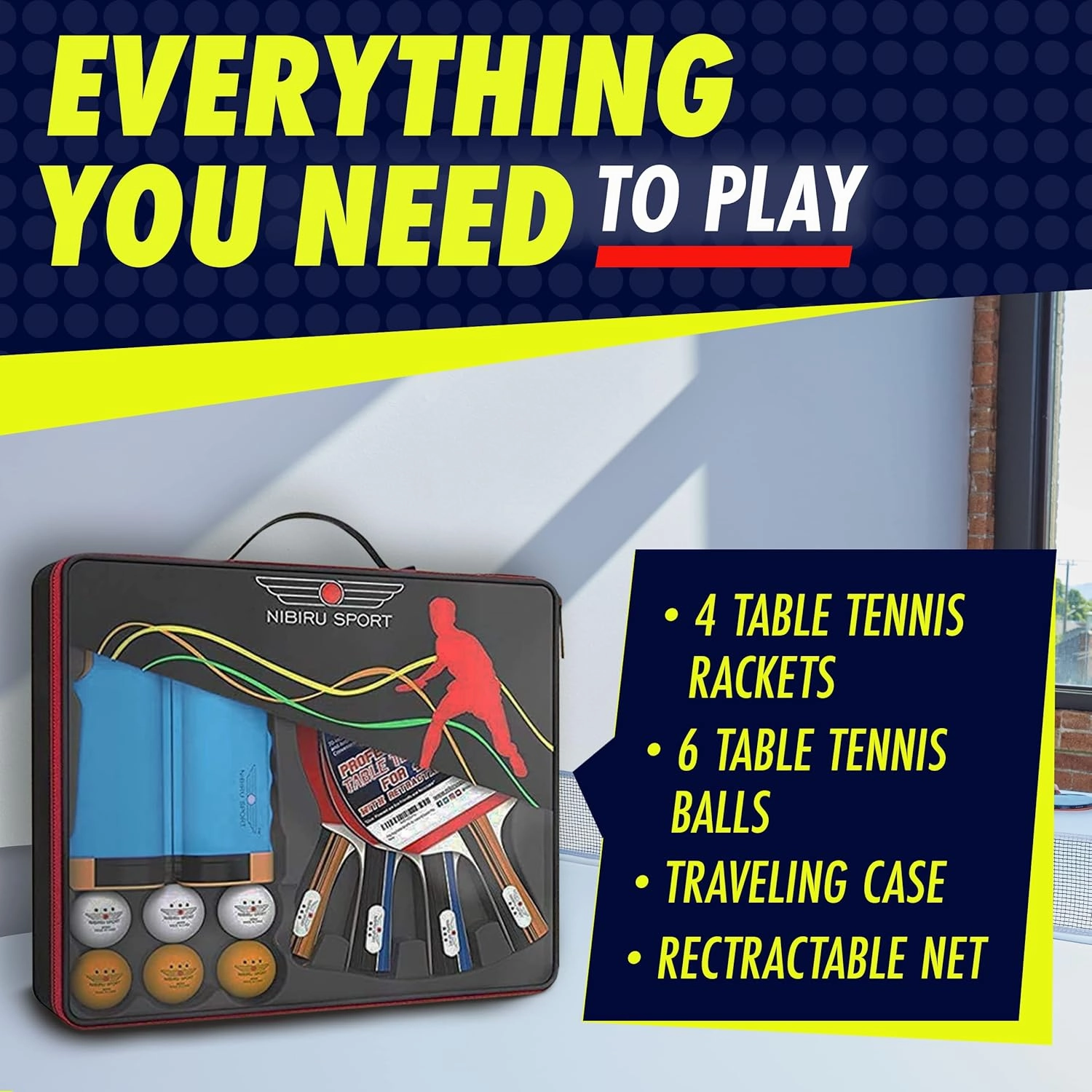 NIBIRU SPORT Professional Ping Pong Paddle Sets - 2 Player or 4 Player Table Tennis Paddles, Retractable Net, Pingpong Balls and Carry Bag Storage Case - Table Tennis Equipment & Ping Pong Accessories