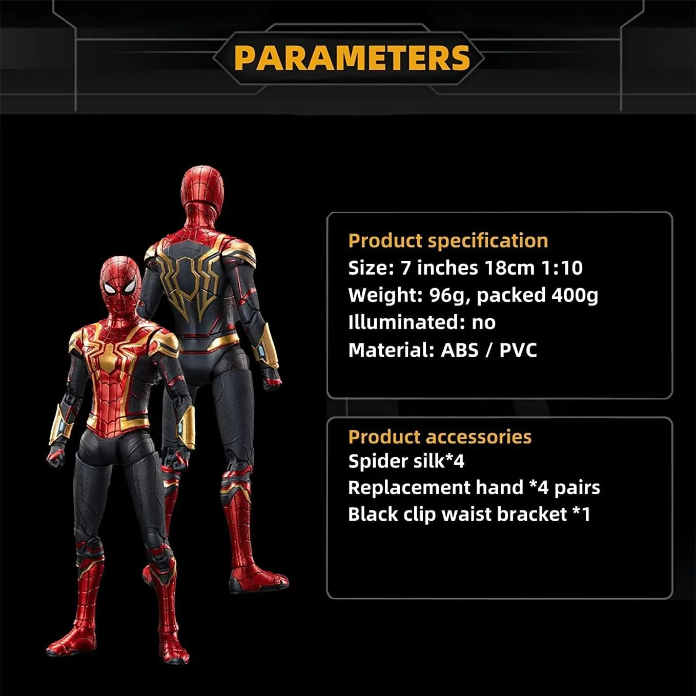 No Way Home Spiderman Action Figures-2022 New Released Legends Movie Hero Series-All Joints Movable 7 Inch Exquisite Collection Iron Spiderman Toy (Gold & Red)
