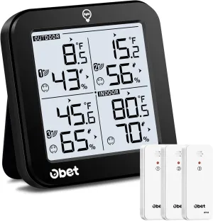 OBET Weather Stations Wireless Indoor Outdoor Thermometer and Humidity Monitor 500ft Range with 3 Remote Sensors and Adjustable Backlight After-Sale Protection