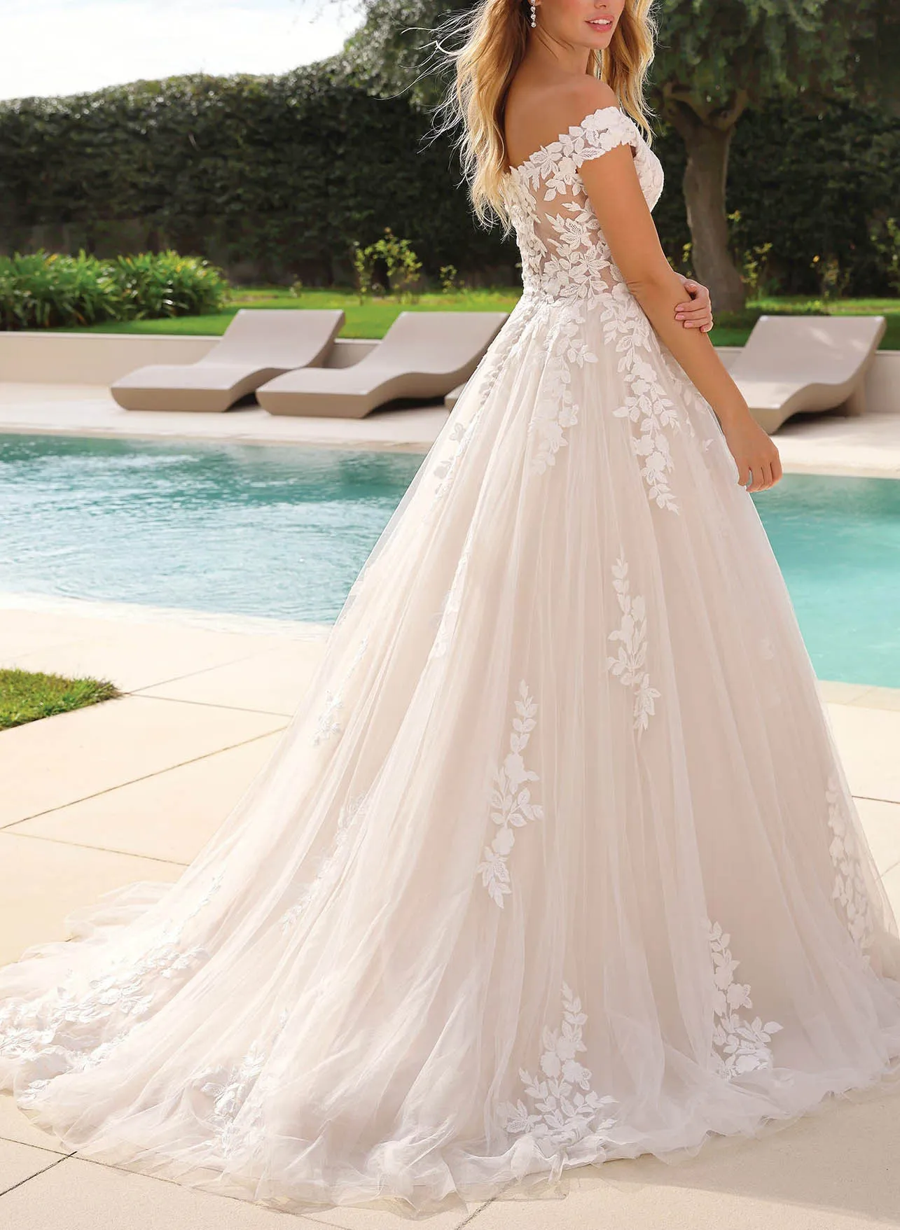 Off The Shoulder Ball Gown Wedding Dress with Classic Lace