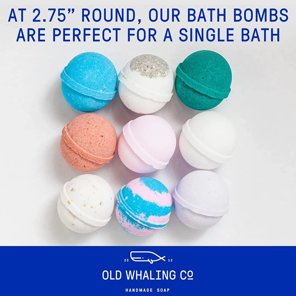 Old Whaling Co Coastal Calm Bath Bomb – Set of 4 – Handmade Bath Soak with Epsom Salts – Cleansing, Soothing and Moisturizing Fizz – Coastal Grass, Driftwood and Lily Scent, 8 oz