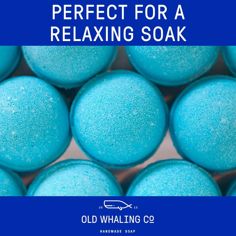Old Whaling Co Coastal Calm Bath Bomb – Set of 4 – Handmade Bath Soak with Epsom Salts – Cleansing, Soothing and Moisturizing Fizz – Coastal Grass, Driftwood and Lily Scent, 8 oz