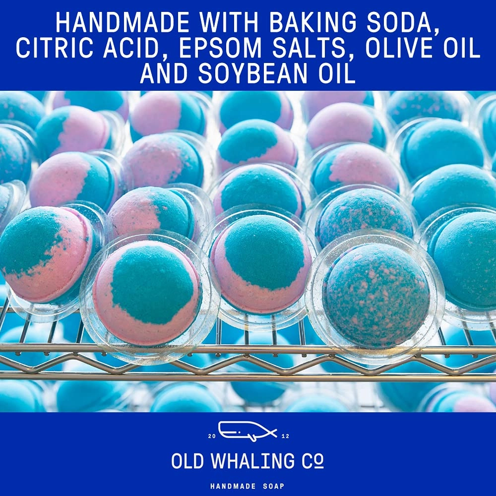 Old Whaling Co Coastal Calm Bath Bomb – Set of 4 – Handmade Bath Soak with Epsom Salts – Cleansing, Soothing and Moisturizing Fizz – Coastal Grass, Driftwood and Lily Scent, 8 oz