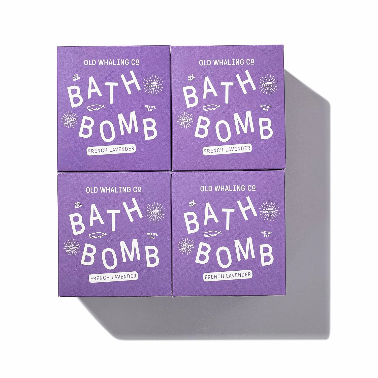 Old Whaling Co French Lavender Bath Bomb – Set of 4 – Handmade Bath Soak with Epsom Salts – Cleansing, Soothing and Moisturizing Fizz – Lavender, Mountain Heather and Rose Scent, 8 oz