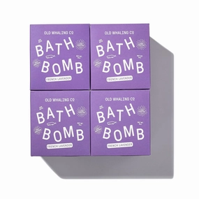 Old Whaling Co French Lavender Bath Bomb – Set of 4 – Handmade Bath Soak with Epsom Salts – Cleansing, Soothing and Moisturizing Fizz – Lavender, Mountain Heather and Rose Scent, 8 oz