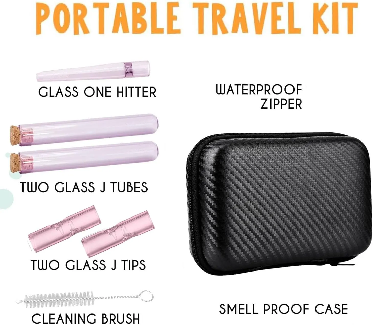 On The go Travel Case Accessory - Water Resistant Case - Glass Accessories with Included Tubes, Tips, and More (Pink)