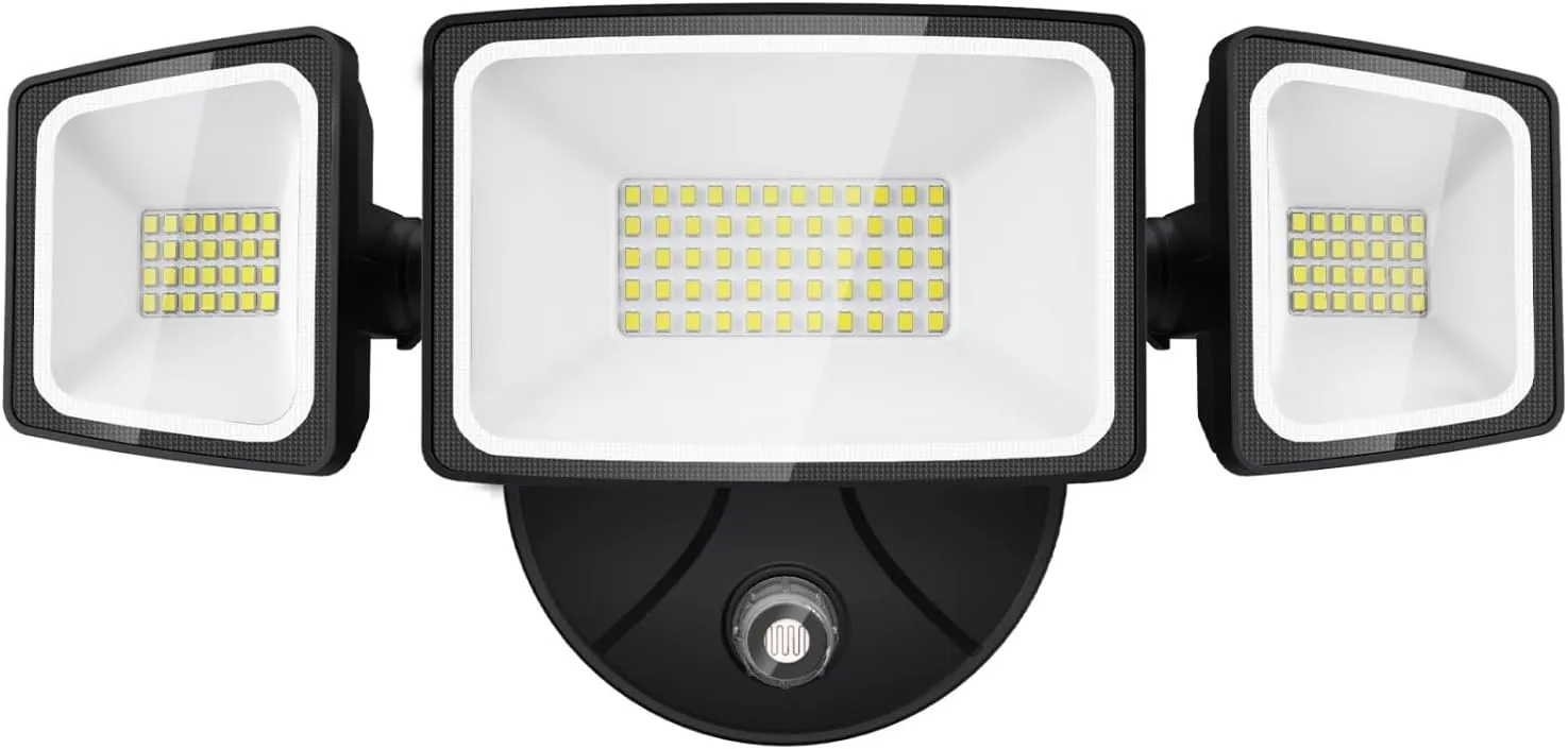 Onforu 60W LED Dusk to Dawn Flood Lights, 6000LM Exterior Security Outdoor Lighting, IP65 Waterproof Outdoor 3 Adjustable Heads Photocell Light Fixture, 6500K Floodlight for Garage, Patio, Yard