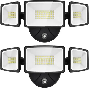 Onforu 60W LED Dusk to Dawn Outdoor Lighting, 2 Packs 6000LM Exterior Flood Lights, IP65 Waterproof Outdoor 3 Adjustable Heads Photocell Lights Fixture, 6500K Daylight White Floodlights