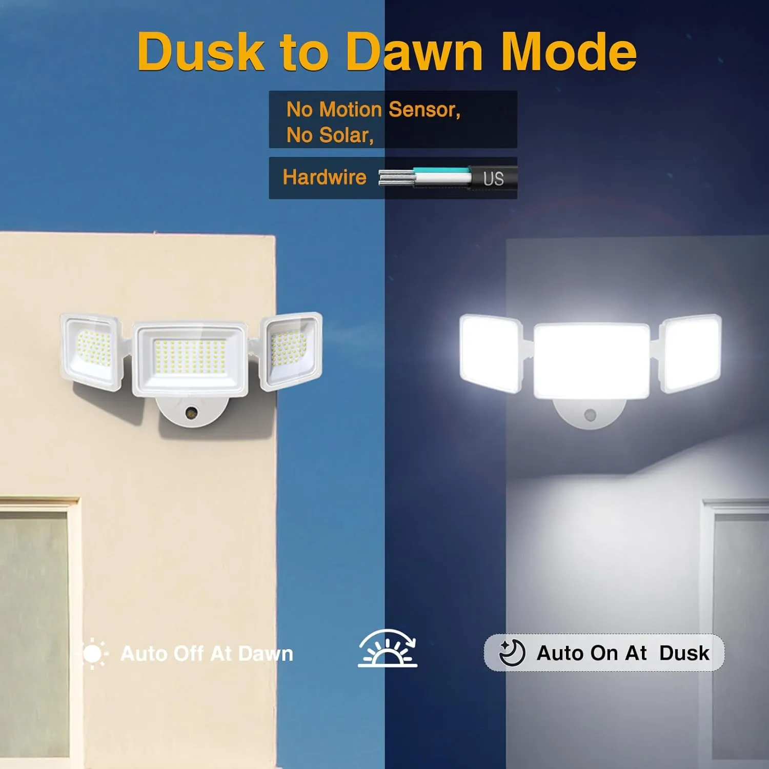 Onforu Dusk to Dawn Outdoor Lighting,100W 9000LM Bright LED Flood Lights,IP65 Waterproof 3 Adjustable Heads Security Lights Fixture,6500K White OutdoorLighting for Garage,Patio,Yard