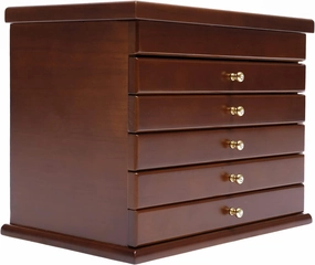 OUKANING Wood Jewelry Box and Organizer 6 Layers Large Jewellery Case with 5 Drawers Women Girls Jewelry Storage Box for Bracelets Necklaces Earrings Rings,12.2x7.9x9.6 in (Brown)