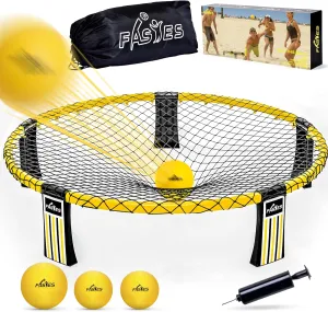 Outdoor Beach Ball Game Includes 3 Balls, Net and Carrying Bag -Roundnet Game Set for Adults, Kids, and Family - Perfect for Beach, Yard, Lawn, Backyard, and Park
