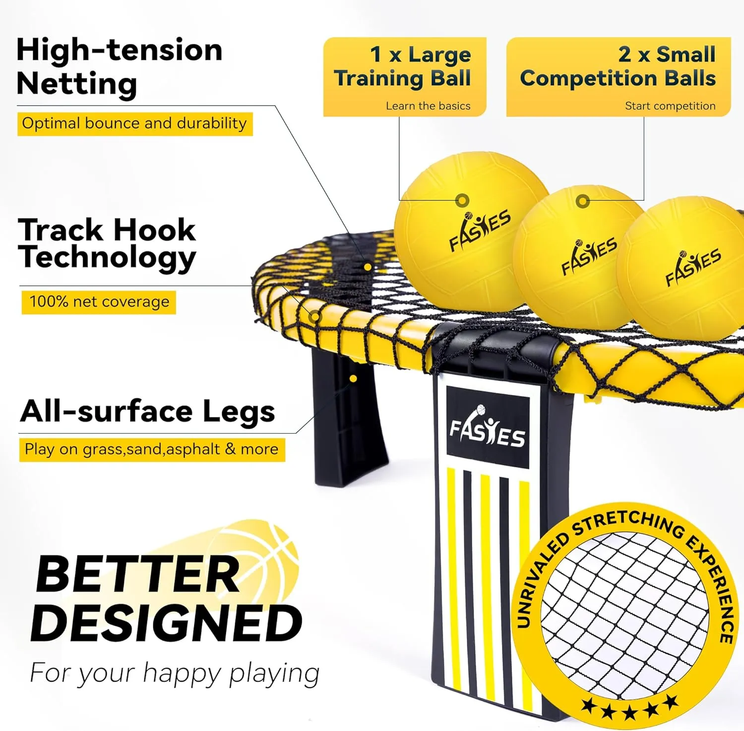 Outdoor Beach Ball Game Includes 3 Balls, Net and Carrying Bag -Roundnet Game Set for Adults, Kids, and Family - Perfect for Beach, Yard, Lawn, Backyard, and Park
