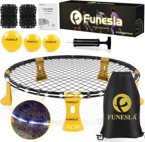 Outdoor Beach Ball Game Set with Light Strip,2 Nets,3 Balls and Carring Case,Roundnet Backyard Garden Game Set for Beginners & Pro Players